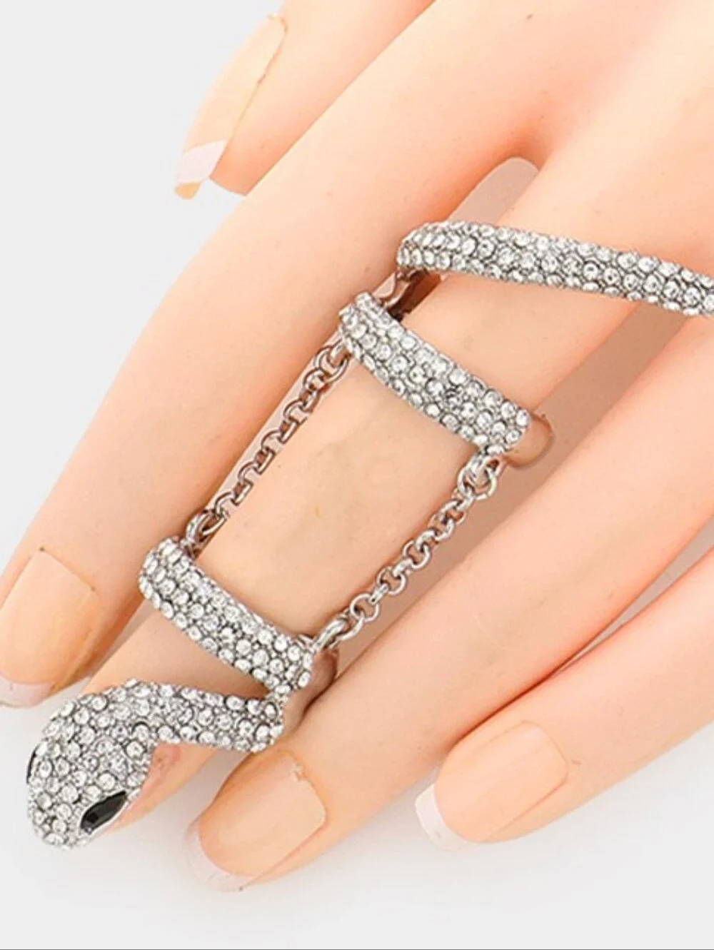 Silver Wrapped Snake Metal Finger Statement Pave Rhinestone Crystal Ring Wiggle